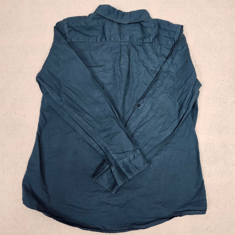 Orvis Linen Blend Long Sleeve Shirt  Roll Tab Teal Blue Utility Outdoors Large - Picture 8 of 8